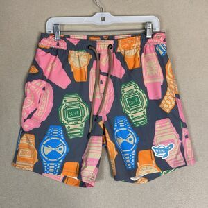 Mami‎ Wata Short Mens Small Multicolor Y2K Watch Print Elastic Waist Swim Trunk